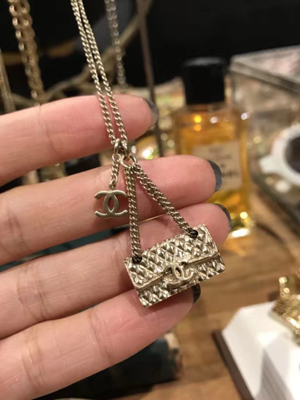 Authentic vintage CHANEL Gold Quilted Mini Bag Necklace Pendant